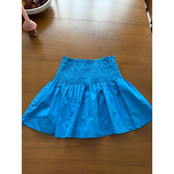DO+BE Turquoise Blue Mini Skirt Smocked Ruffle Waist Cute Summer Skirt Size S - Picture 3 of 6